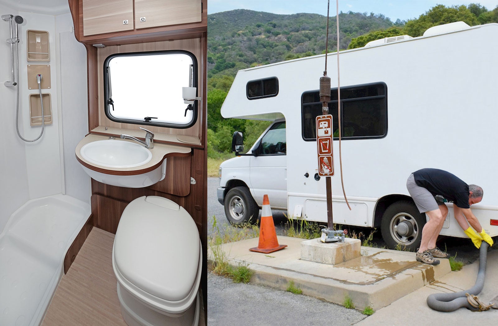 Portable RV/camper toilet and holding tank setup in San Antonio, Texas