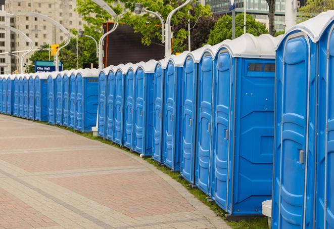 Seasonal porta potty units set up at a San Antonio, Texas venue